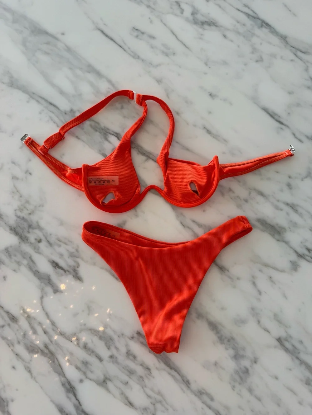 Ribbed Orange Two-Piece Bikini Set